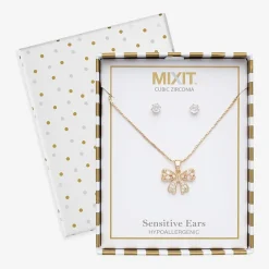Mixit Pendant Necklace & Stud Earring Womens Cubic Zirconia Bow 2-pc. Jewelry Set