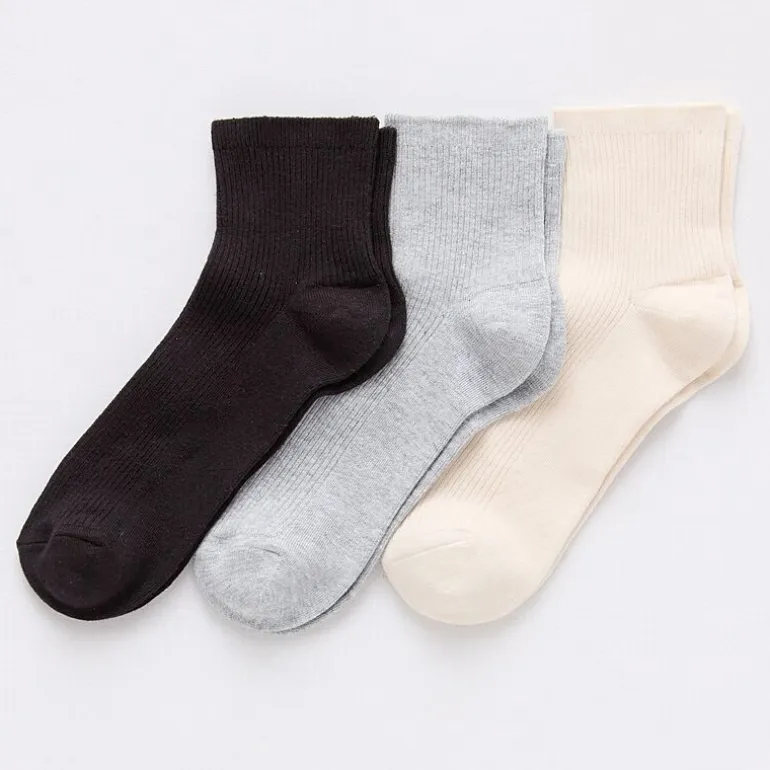 Mixit Rib Womens 3 Pair Quarter Ankle Socks