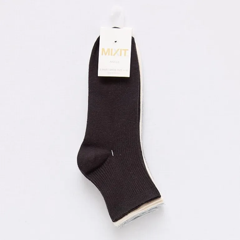 Mixit Rib Womens 3 Pair Quarter Ankle Socks