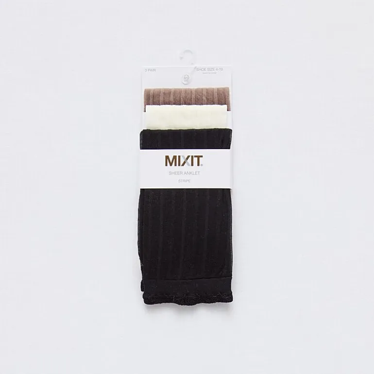 Mixit Sheer Anklet Womens Multi-Pack 3 Pair Trouser Socks