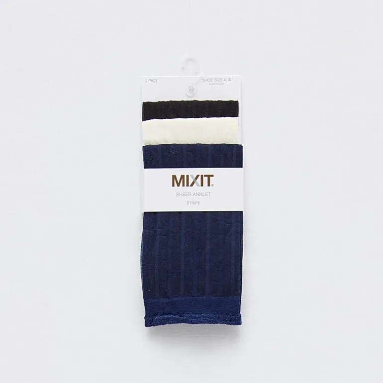 Mixit Sheer Anklet Womens Multi-Pack 3 Pair Trouser Socks