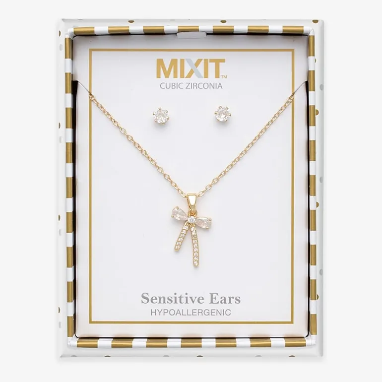 Mixit Womens Cubic Zirconia Bow Hypoallergenic 3-pc. Jewelry Set
