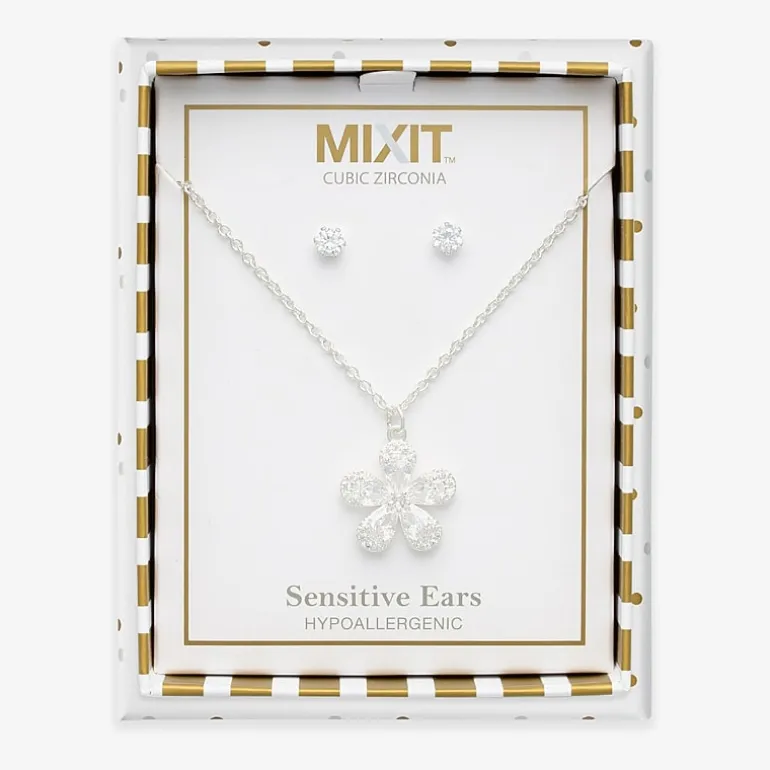 Mixit Womens Cubic Zirconia Flower Hypoallergenic 2-pc. Jewelry Set