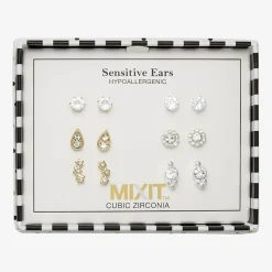 Mixit Womens Cubic Zirconia Flower Star Hypoallergenic 6 Pair Earring Set
