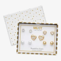 Mixit Womens Cubic Zirconia Heart Hypoallergenic 5 Pair Earring Set