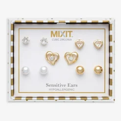 Mixit Womens Cubic Zirconia Heart Hypoallergenic 5 Pair Earring Set