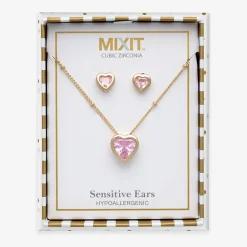 Mixit Womens Pink Cubic Zirconia Heart Hypoallergenic 3-pc. Jewelry Set
