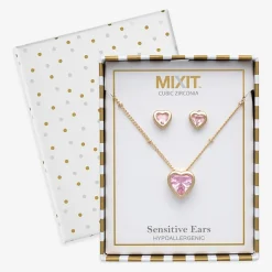 Mixit Womens Pink Cubic Zirconia Heart Hypoallergenic 3-pc. Jewelry Set