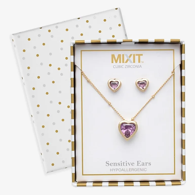 Mixit Womens Purple Cubic Zirconia Heart Hypoallergenic 3-pc. Jewelry Set