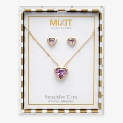 Mixit Womens Purple Cubic Zirconia Heart Hypoallergenic 3-pc. Jewelry Set