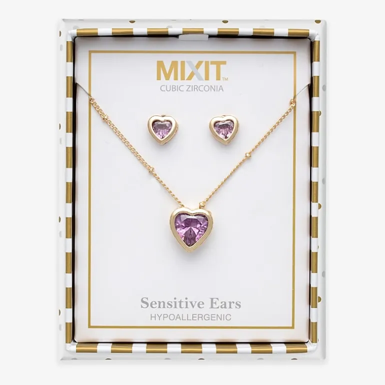 Mixit Womens Purple Cubic Zirconia Heart Hypoallergenic 3-pc. Jewelry Set