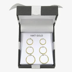 10mm, 12mm, 14mm Hoop 14K Gold 3 Pair Earring Set