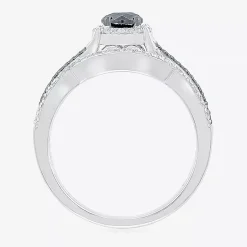 8.50mm Unisex Adult 1 CT. T.W. Natural Black Diamond 10K Gold Round Halo Side Stone Ring Set