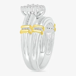5.10mm Unisex Adult 1/4 CT. T.W. Natural White Diamond 10K Two Tone Gold Marquise Halo Side Stone Ring Set