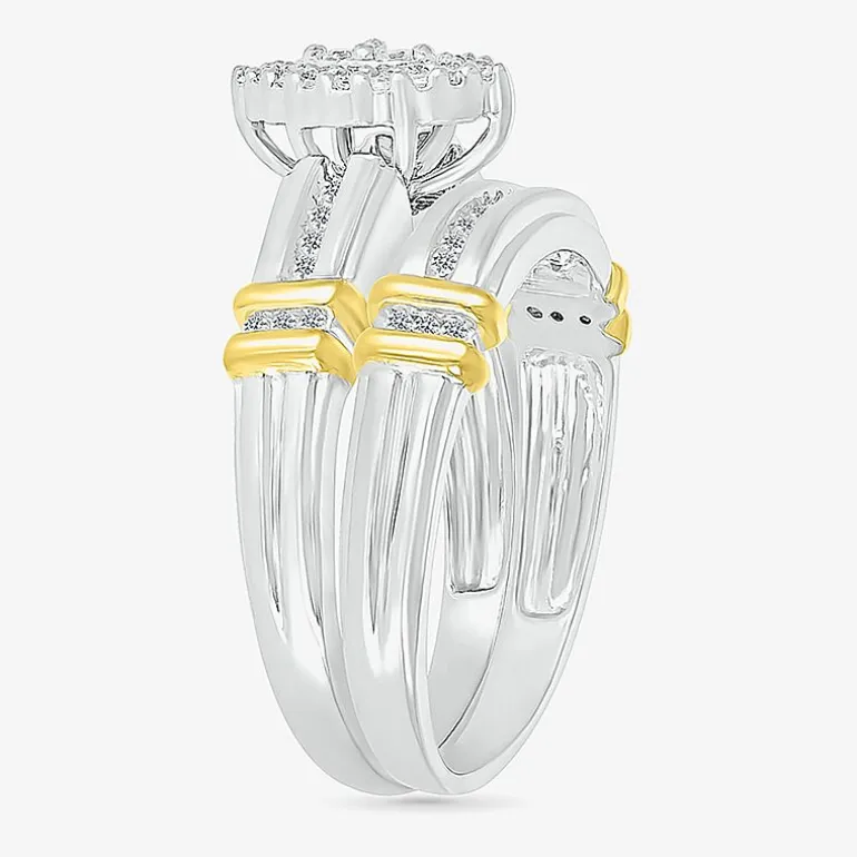 5.10mm Unisex Adult 1/4 CT. T.W. Natural White Diamond 10K Two Tone Gold Marquise Halo Side Stone Ring Set