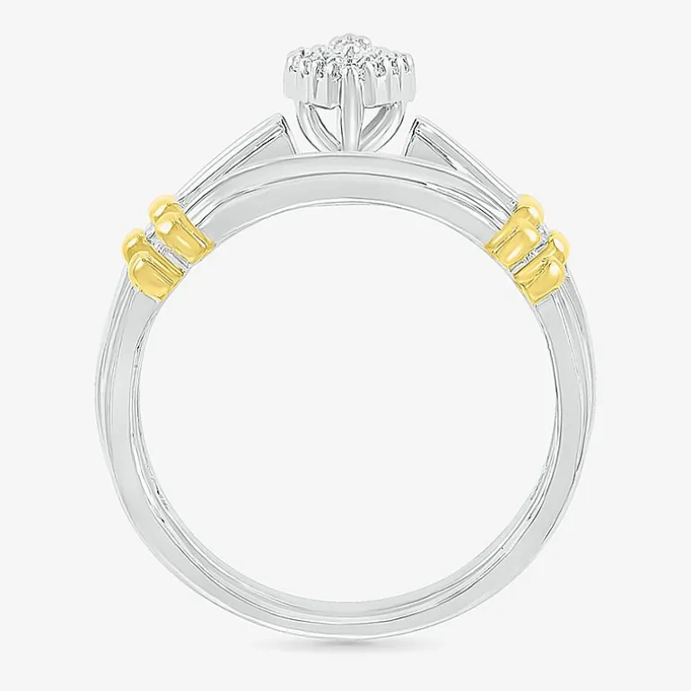 5.10mm Unisex Adult 1/4 CT. T.W. Natural White Diamond 10K Two Tone Gold Marquise Halo Side Stone Ring Set