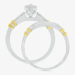 5.10mm Unisex Adult 1/4 CT. T.W. Natural White Diamond 10K Two Tone Gold Marquise Halo Side Stone Ring Set