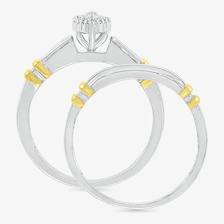 5.10mm Unisex Adult 1/4 CT. T.W. Natural White Diamond 10K Two Tone Gold Marquise Halo Side Stone Ring Set