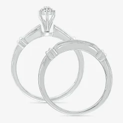 5.05mm Unisex Adult 1/4 CT. T.W. Natural White Diamond 10K Gold Marquise Side Stone Wedding Ring Set