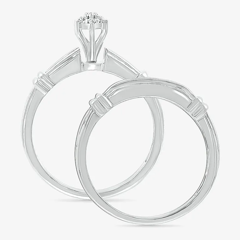 5.05mm Unisex Adult 1/4 CT. T.W. Natural White Diamond 10K Gold Marquise Side Stone Wedding Ring Set