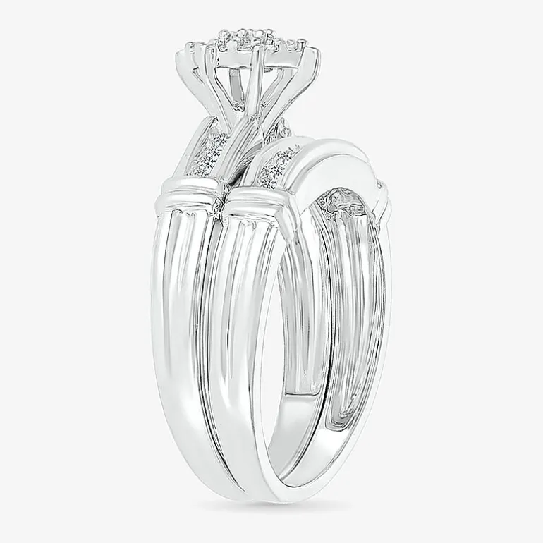 5.05mm Unisex Adult 1/4 CT. T.W. Natural White Diamond 10K Gold Marquise Side Stone Wedding Ring Set