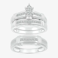 5.05mm Unisex Adult 1/4 CT. T.W. Natural White Diamond 10K Gold Marquise Side Stone Wedding Ring Set