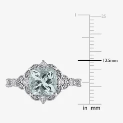 Modern Bride Gemstone Womens Diamond Accent Genuine Blue Aquamarine 14K Gold Cushion Engagement Ring