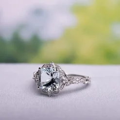 Modern Bride Gemstone Womens Diamond Accent Genuine Blue Aquamarine 14K Gold Cushion Engagement Ring