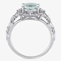 Modern Bride Gemstone Womens Diamond Accent Genuine Blue Aquamarine 14K Gold Cushion Engagement Ring
