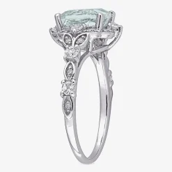 Modern Bride Gemstone Womens Diamond Accent Genuine Blue Aquamarine 14K Gold Cushion Engagement Ring