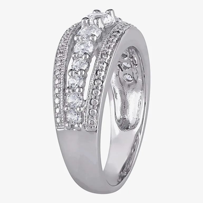 Modern Bride Gemstone Womens 3.5MM Lab Created White Sapphire Sterling Silver Anniversary Band