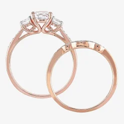 Modern Bride Gemstone Womens 1/8 CT. T.W. Lab Created White Sapphire 10K Gold Round 3-Stone Bridal Set