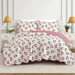 Modern Heirloom Cherry Scalloped Reversible Quilt Set