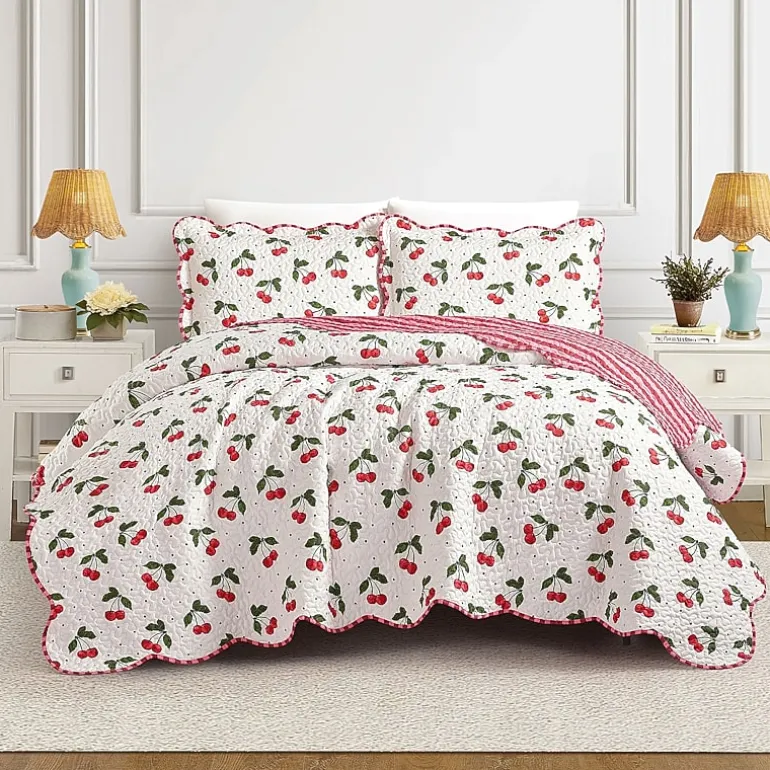 Modern Heirloom Cherry Scalloped Reversible Quilt Set