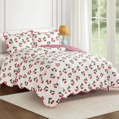 Modern Heirloom Cherry Scalloped Reversible Quilt Set