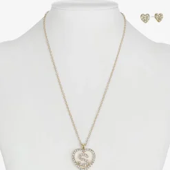 Monet Jewelry Gold Tone Initial Pendant Necklace & Stud Earring Womens Glass Heart 2-pc. Jewelry Set