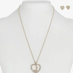 Monet Jewelry Gold Tone Initial Pendant Necklace & Stud Earring Womens Glass Heart 2-pc. Jewelry Set