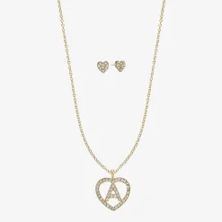 Monet Jewelry Gold Tone Initial Pendant Necklace & Stud Earring Womens Glass Heart 2-pc. Jewelry Set