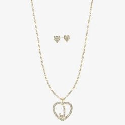 Monet Jewelry Gold Tone Initial Pendant Necklace & Stud Earring Womens Glass Heart 2-pc. Jewelry Set
