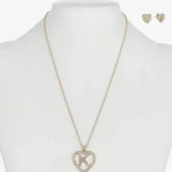 Monet Jewelry Gold Tone Initial Pendant Necklace & Stud Earring Womens Glass Heart 2-pc. Jewelry Set