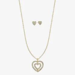 Monet Jewelry Gold Tone Initial Pendant Necklace & Stud Earring Womens Glass Heart 2-pc. Jewelry Set