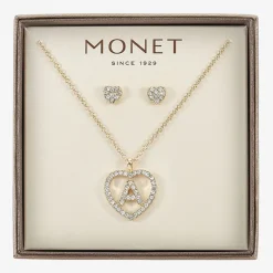 Monet Jewelry Gold Tone Initial Pendant Necklace & Stud Earring Womens Glass Heart 2-pc. Jewelry Set