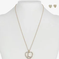 Monet Jewelry Gold Tone Initial Pendant Necklace & Stud Earring Womens Glass Heart 2-pc. Jewelry Set