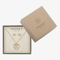 Monet Jewelry Gold Tone Initial Pendant Necklace & Stud Earring Womens Glass Heart 2-pc. Jewelry Set