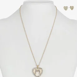 Monet Jewelry Gold Tone Initial Pendant Necklace & Stud Earring Womens Glass Heart 2-pc. Jewelry Set
