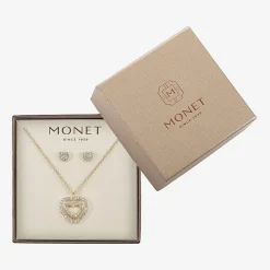 Monet Jewelry Gold Tone Initial Pendant Necklace & Stud Earring Womens Glass Heart 2-pc. Jewelry Set