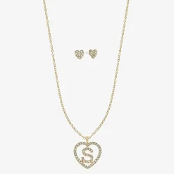 Monet Jewelry Gold Tone Initial Pendant Necklace & Stud Earring Womens Glass Heart 2-pc. Jewelry Set