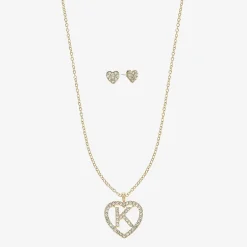Monet Jewelry Gold Tone Initial Pendant Necklace & Stud Earring Womens Glass Heart 2-pc. Jewelry Set