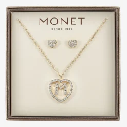 Monet Jewelry Gold Tone Initial Pendant Necklace & Stud Earring Womens Glass Heart 2-pc. Jewelry Set