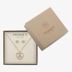 Monet Jewelry Gold Tone Initial Pendant Necklace & Stud Earring Womens Glass Heart 2-pc. Jewelry Set
